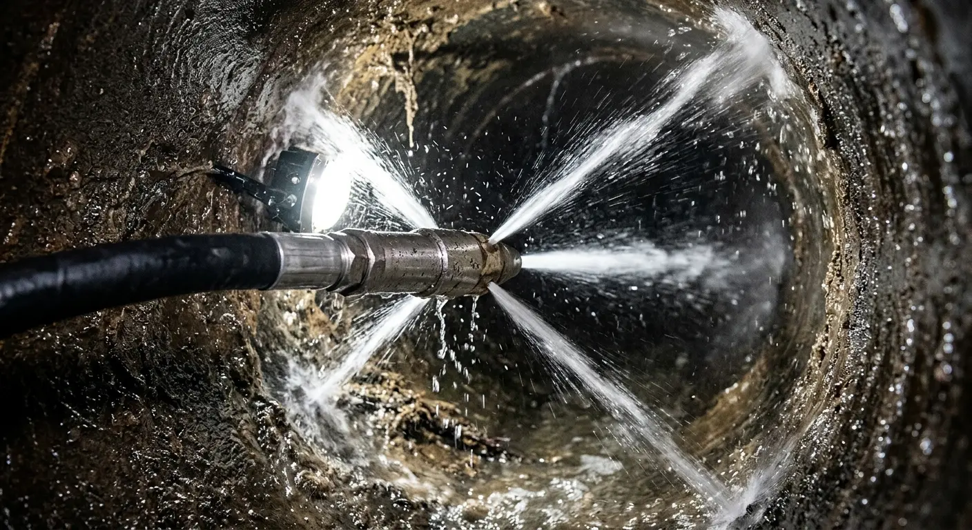 High-pressure hydro jetting nozzle cleaning sewer pipe for Sewer Cleanout in Munster